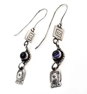 WG Southwestern Amethyst gemstone drop sterling silver stamped vintage earrings