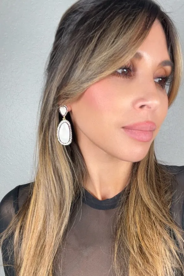 White Amethyst Cats Eye Gemstone Crystal Statement Earrings