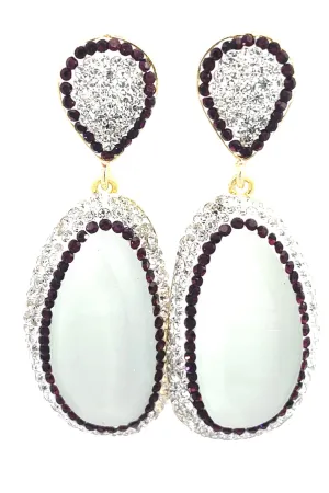 White Amethyst Cats Eye Gemstone Crystal Statement Earrings
