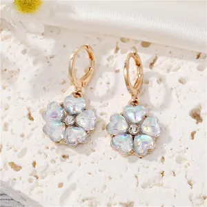 White Crystal & Cubic Zirconia 18K Gold-Plated Flower Drop Earrings