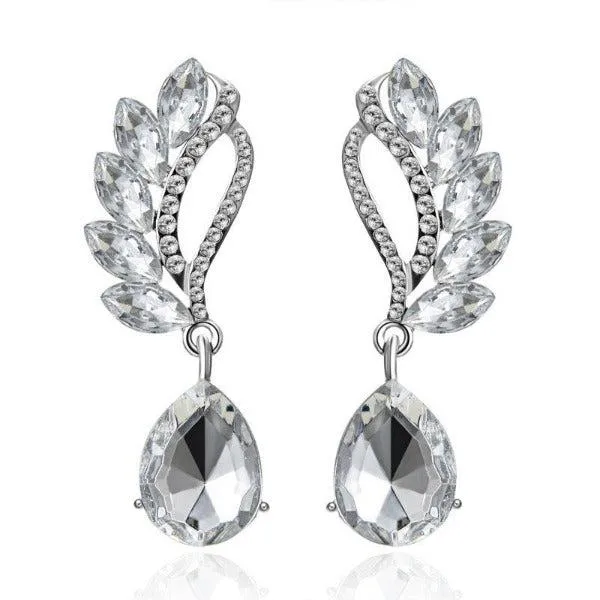 White Crystal Teardrop & White Rhinestone Dangle Earrings