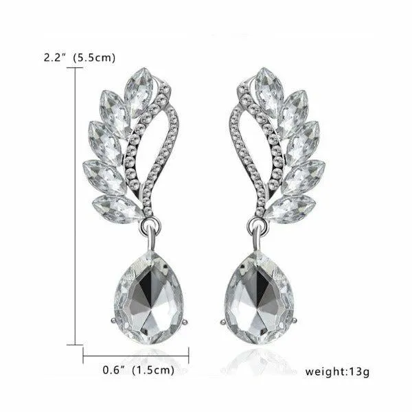 White Crystal Teardrop & White Rhinestone Dangle Earrings