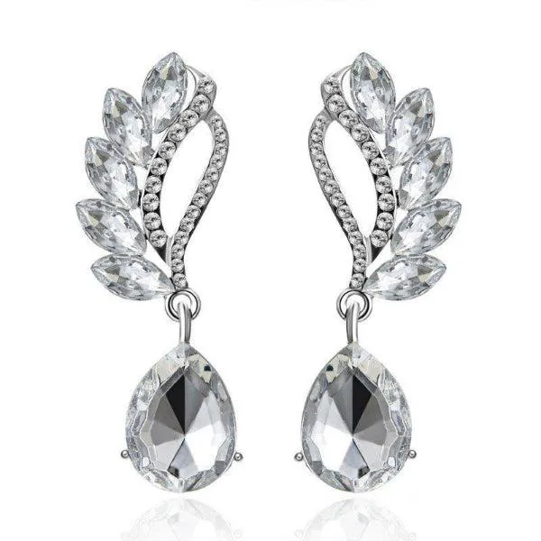 White Crystal Teardrop & White Rhinestone Dangle Earrings