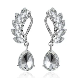 White Crystal Teardrop & White Rhinestone Dangle Earrings