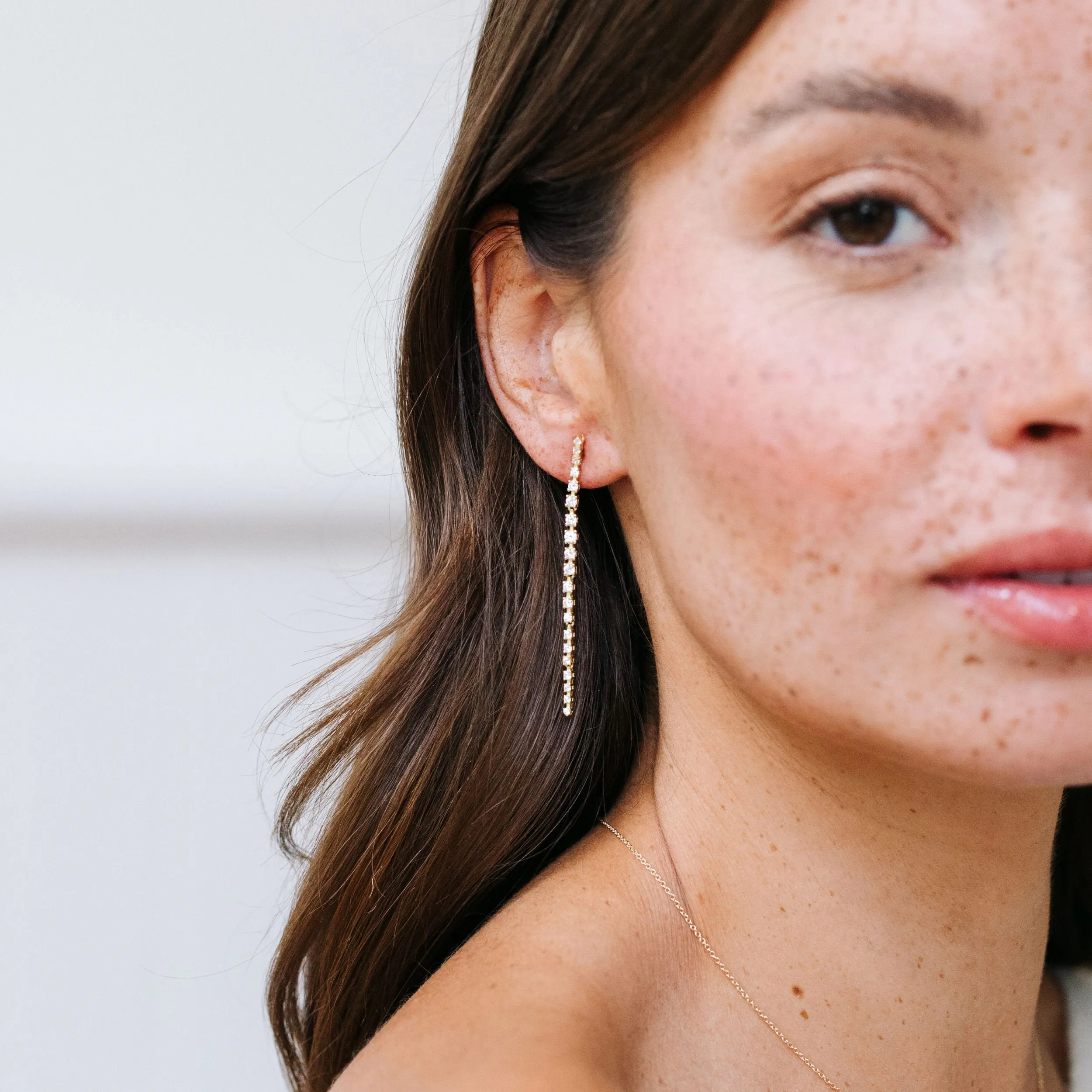 White Crystal Tennis Drop Earrings