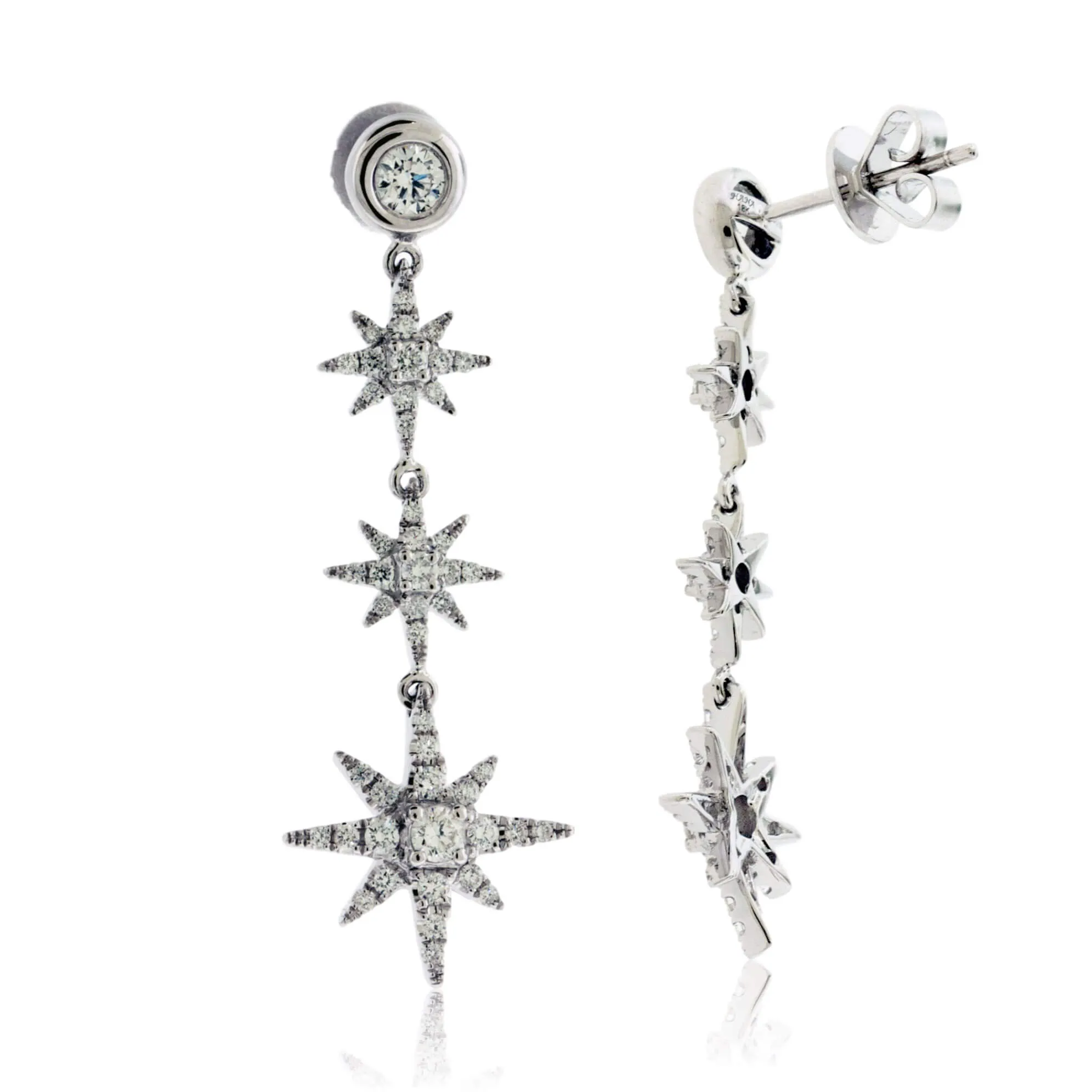 White Gold and Diamond Dangle Star Style Earrings