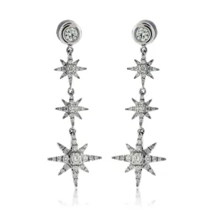 White Gold and Diamond Dangle Star Style Earrings