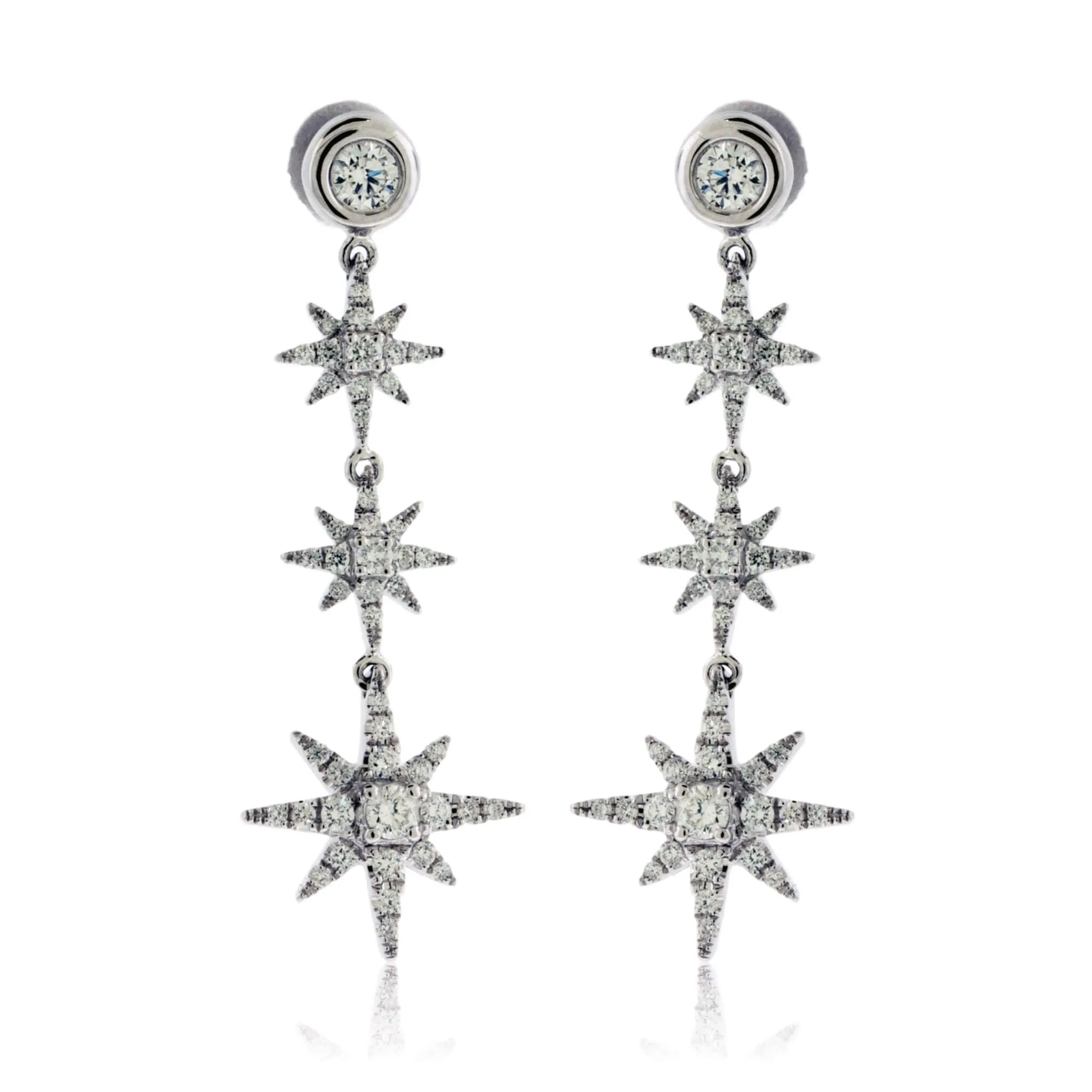 White Gold and Diamond Dangle Star Style Earrings