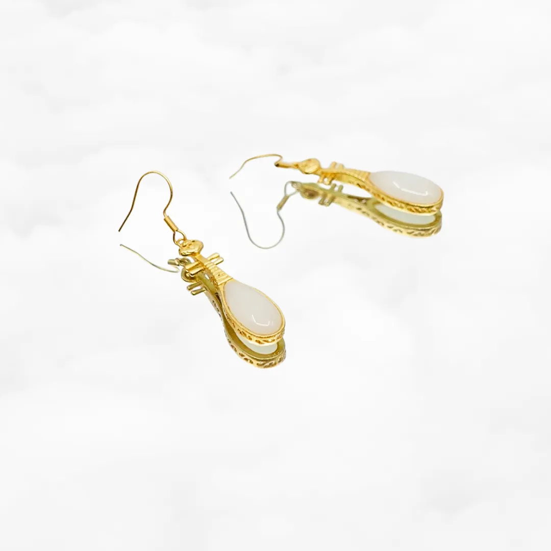 White Jade Pipa Earrrings