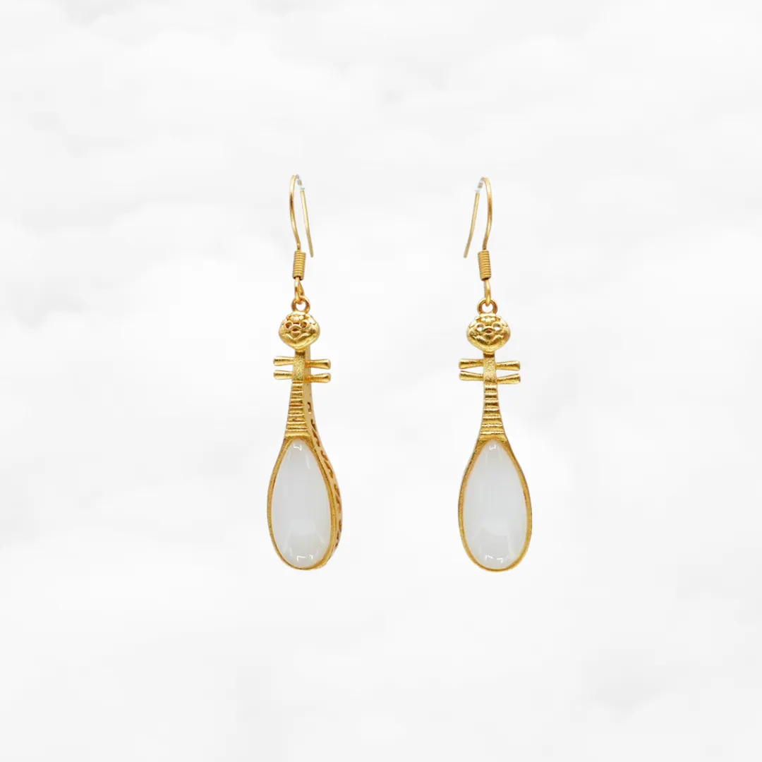 White Jade Pipa Earrrings