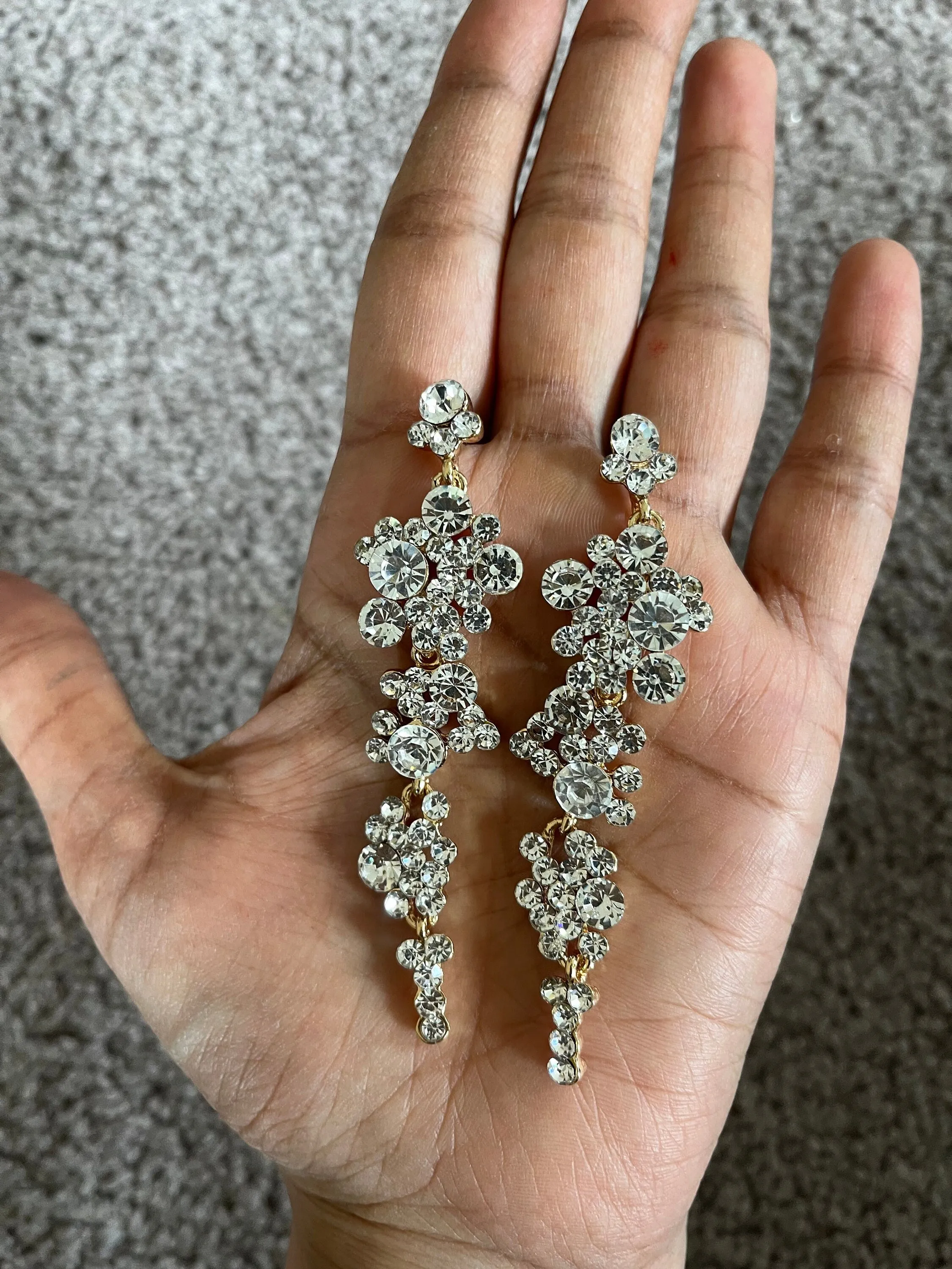 White rhinestone  gold earrings clear long white bridal earrings prom rhinestone crystal pierced earrings