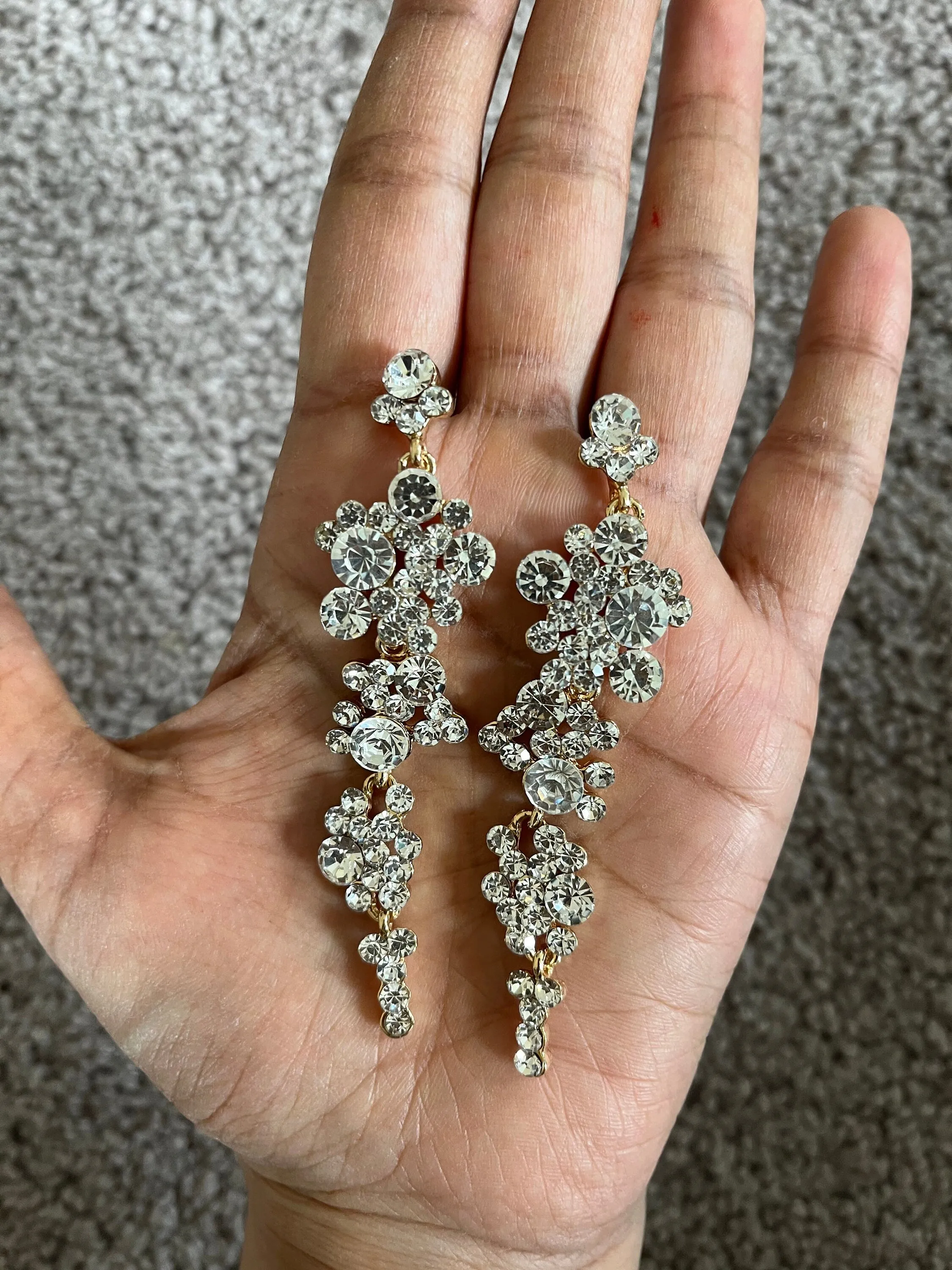 White rhinestone  gold earrings clear long white bridal earrings prom rhinestone crystal pierced earrings