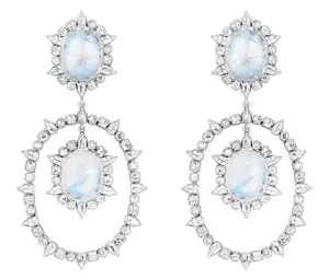White Sapphire & Rainbow Moonstone Earrings
