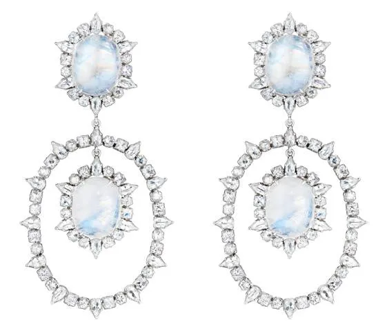 White Sapphire & Rainbow Moonstone Earrings