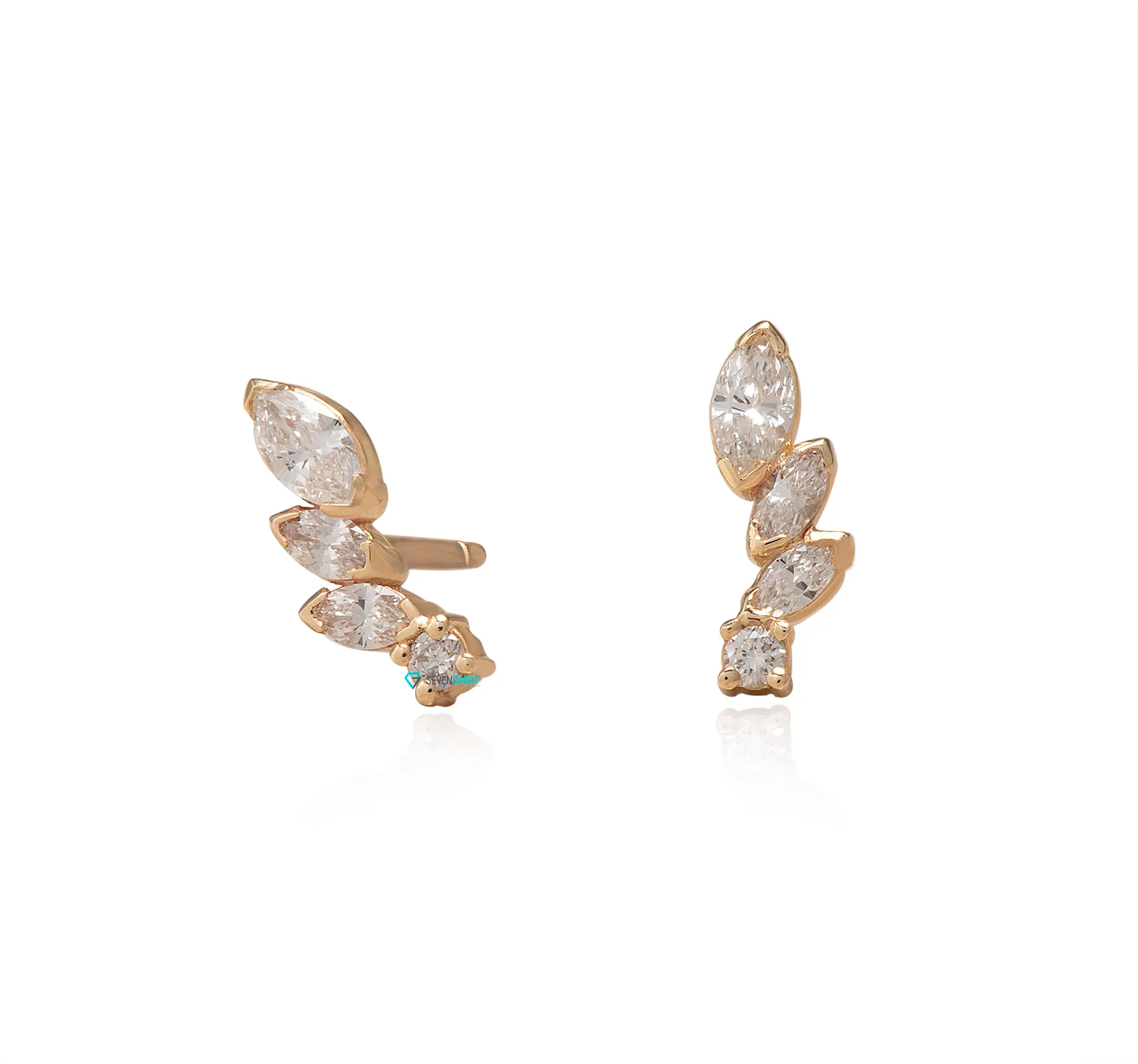 Women dainty marquise diamond earrings 14k gold