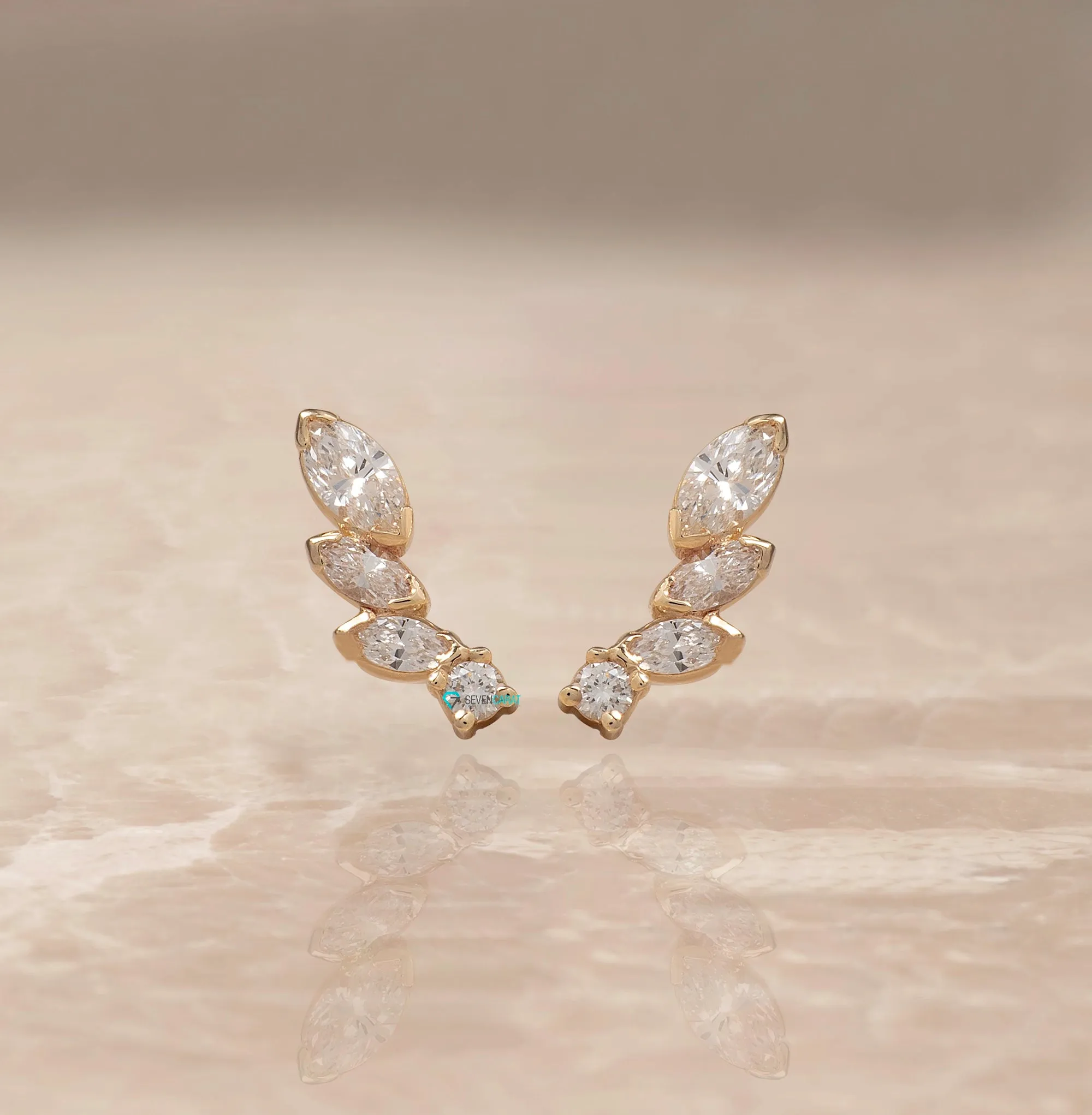 Women dainty marquise diamond earrings 14k gold