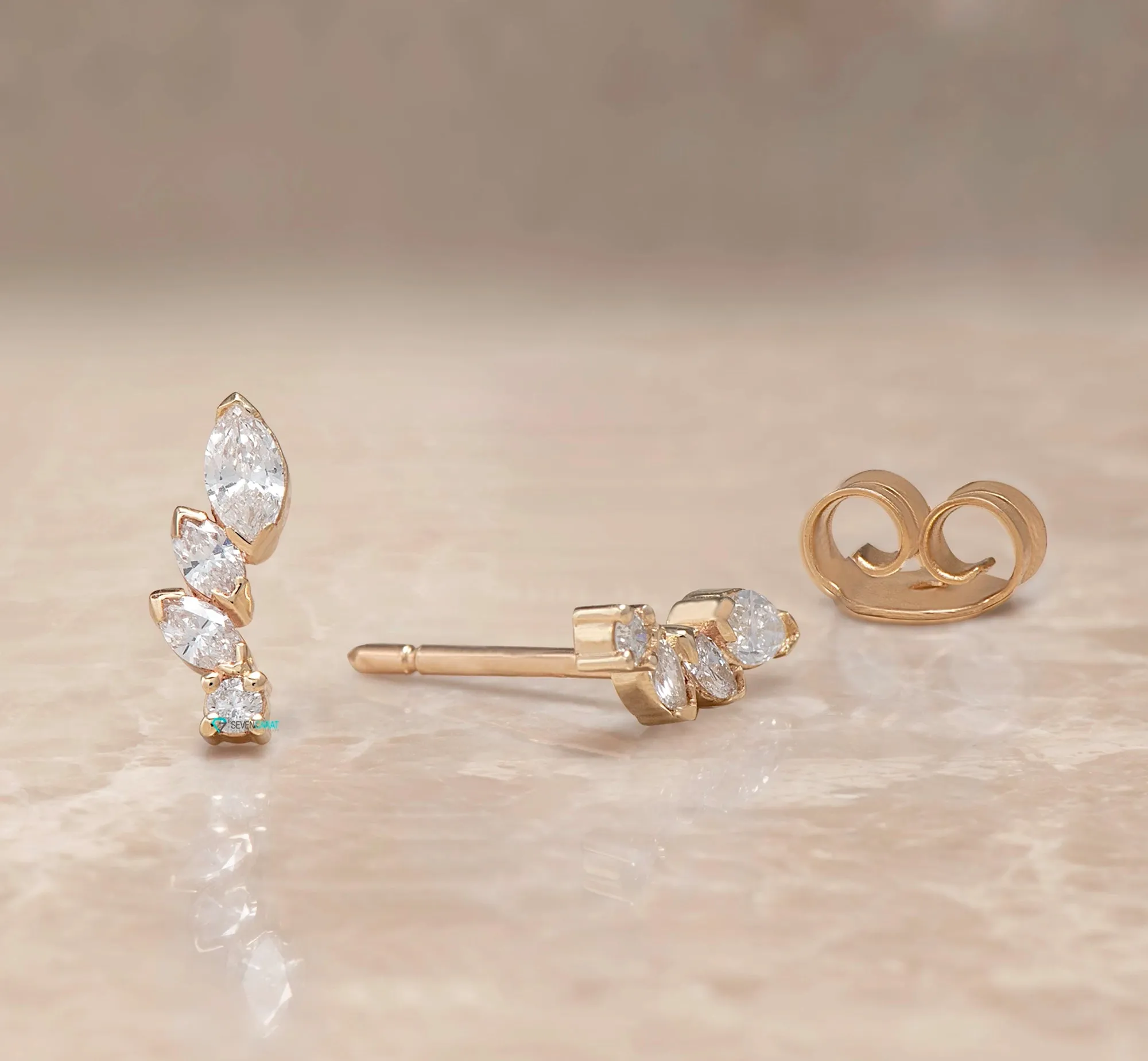Women dainty marquise diamond earrings 14k gold