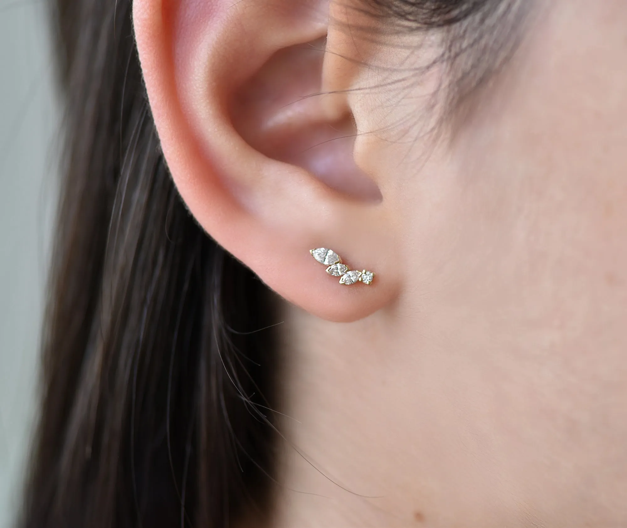 Women dainty marquise diamond earrings 14k gold