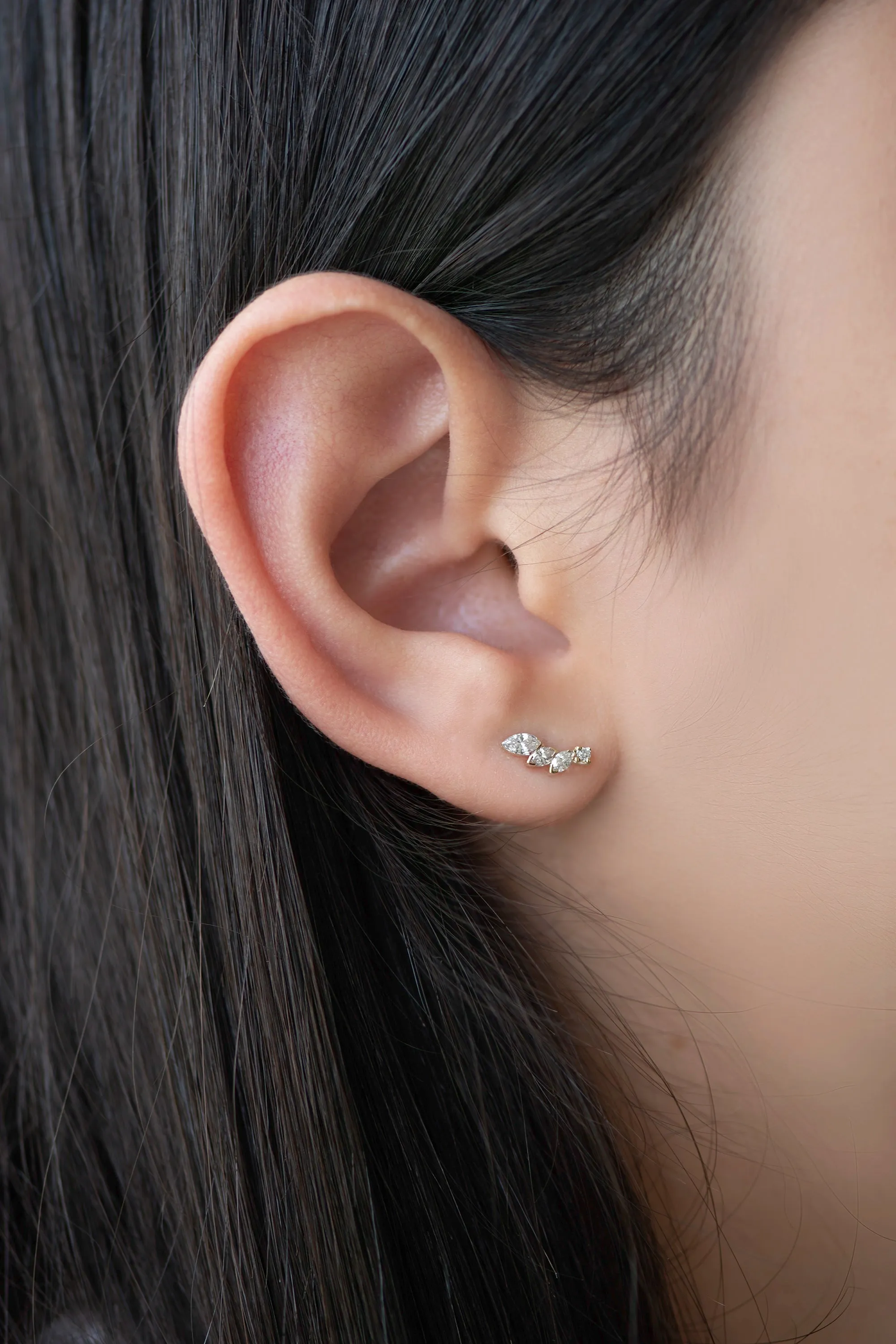 Women dainty marquise diamond earrings 14k gold