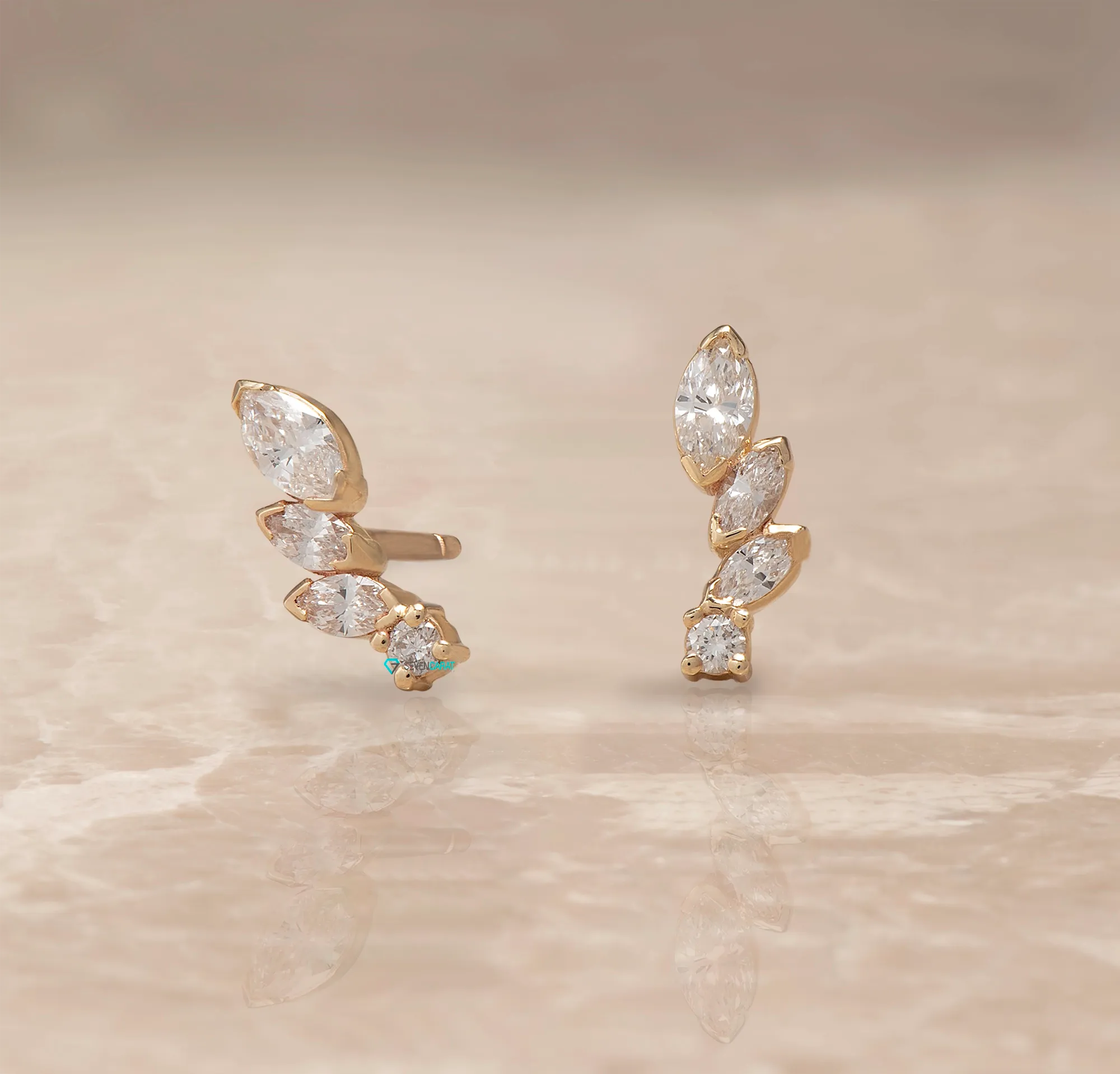 Women dainty marquise diamond earrings 14k gold