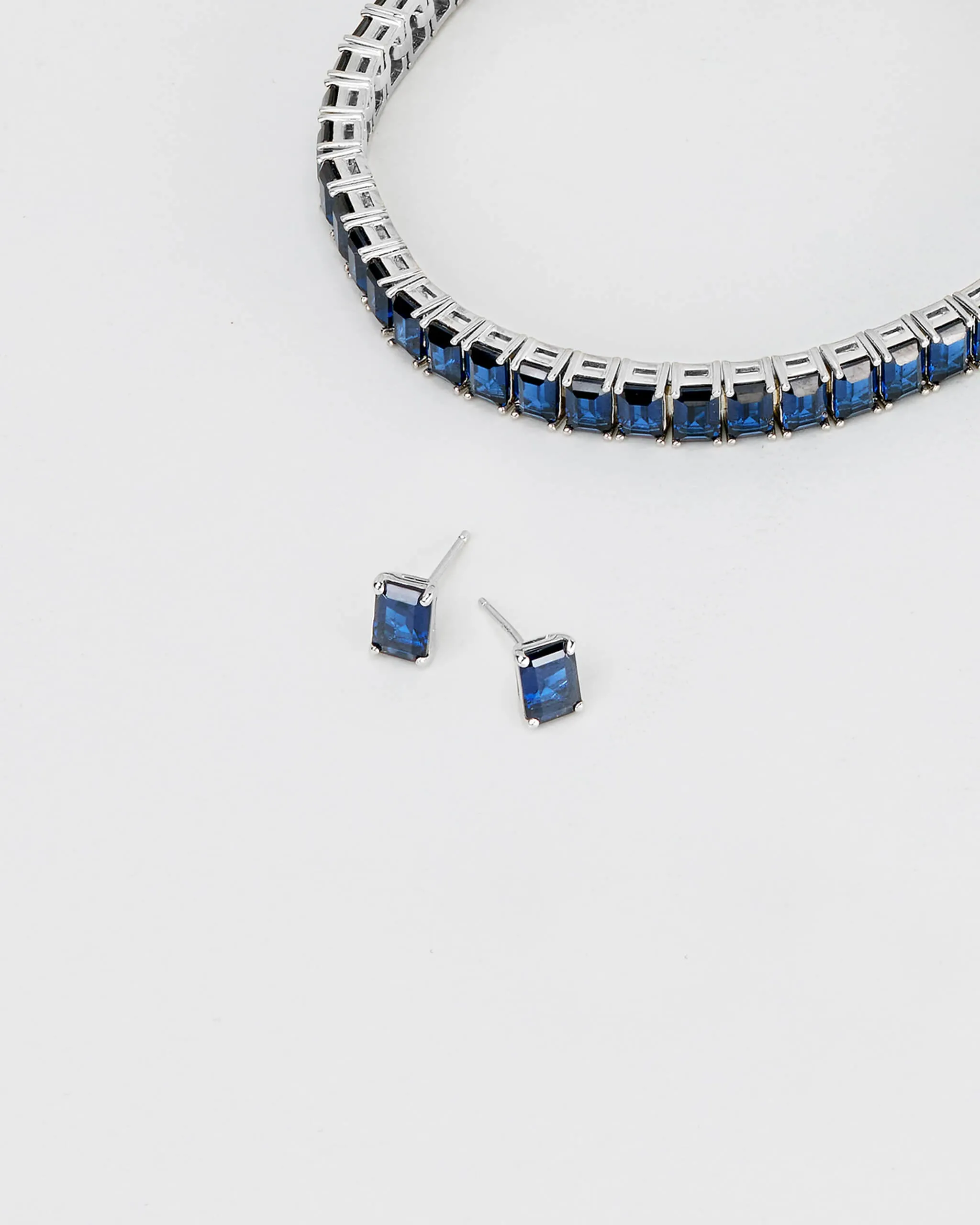 Women's Blue Emerald Cut Stud Earrings
