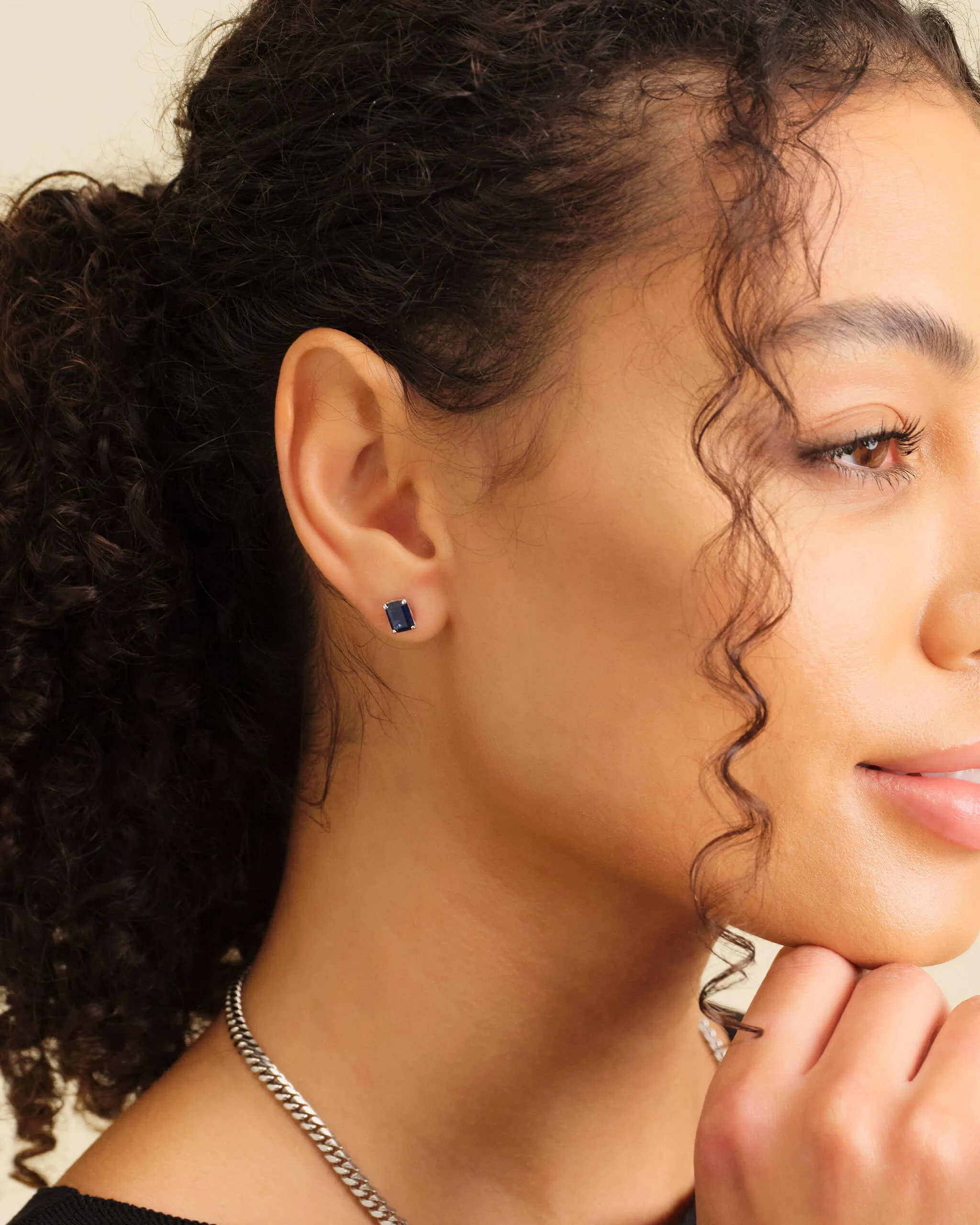Women's Blue Emerald Cut Stud Earrings