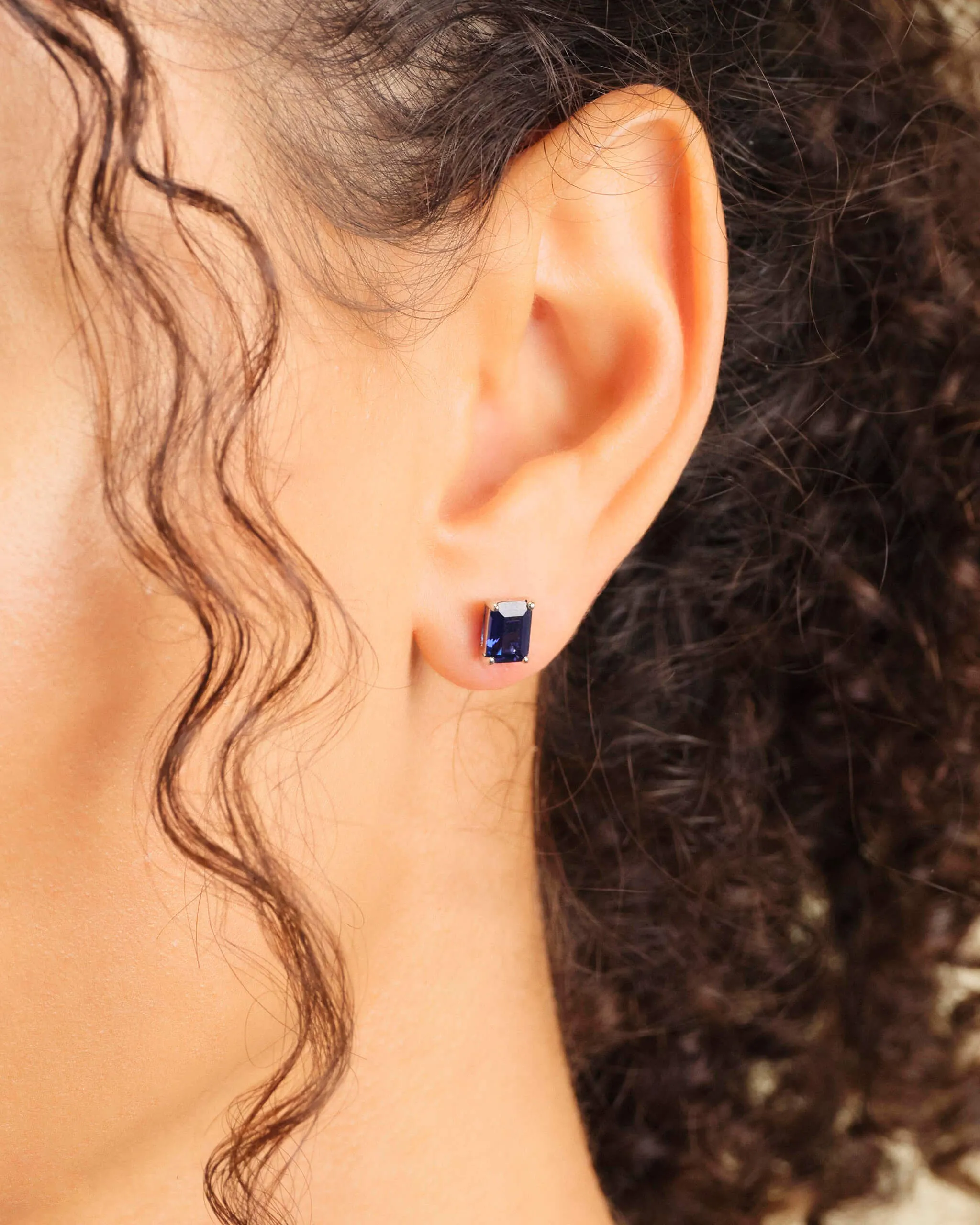 Women's Blue Emerald Cut Stud Earrings