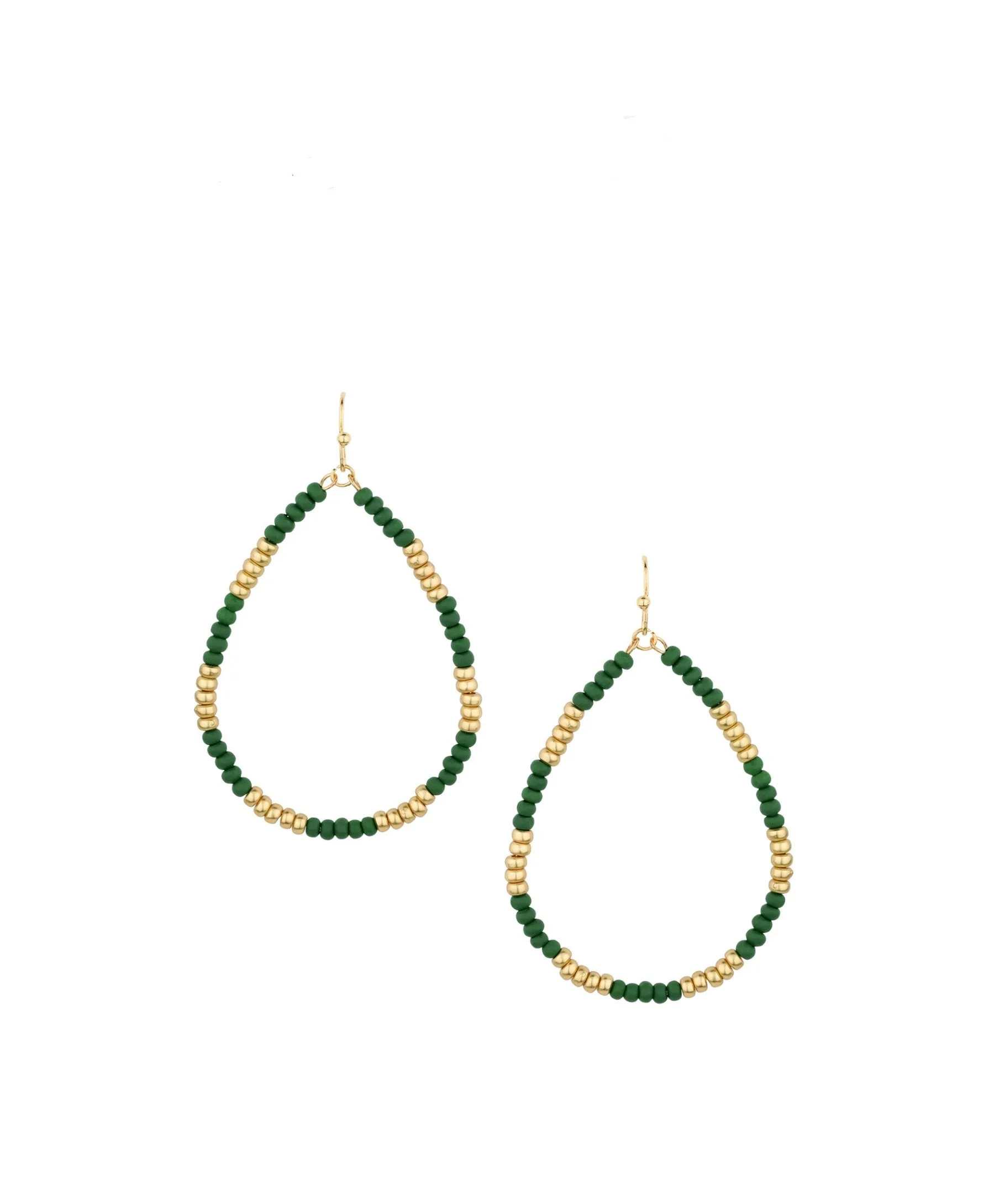Wood & Metal Teardrop Earrings, Emerald Green