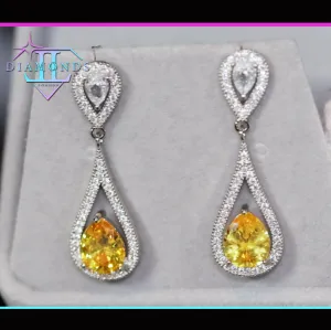 Yellow Diamond Earrings | Womens Yellow Diamond Teardrop Earrings
