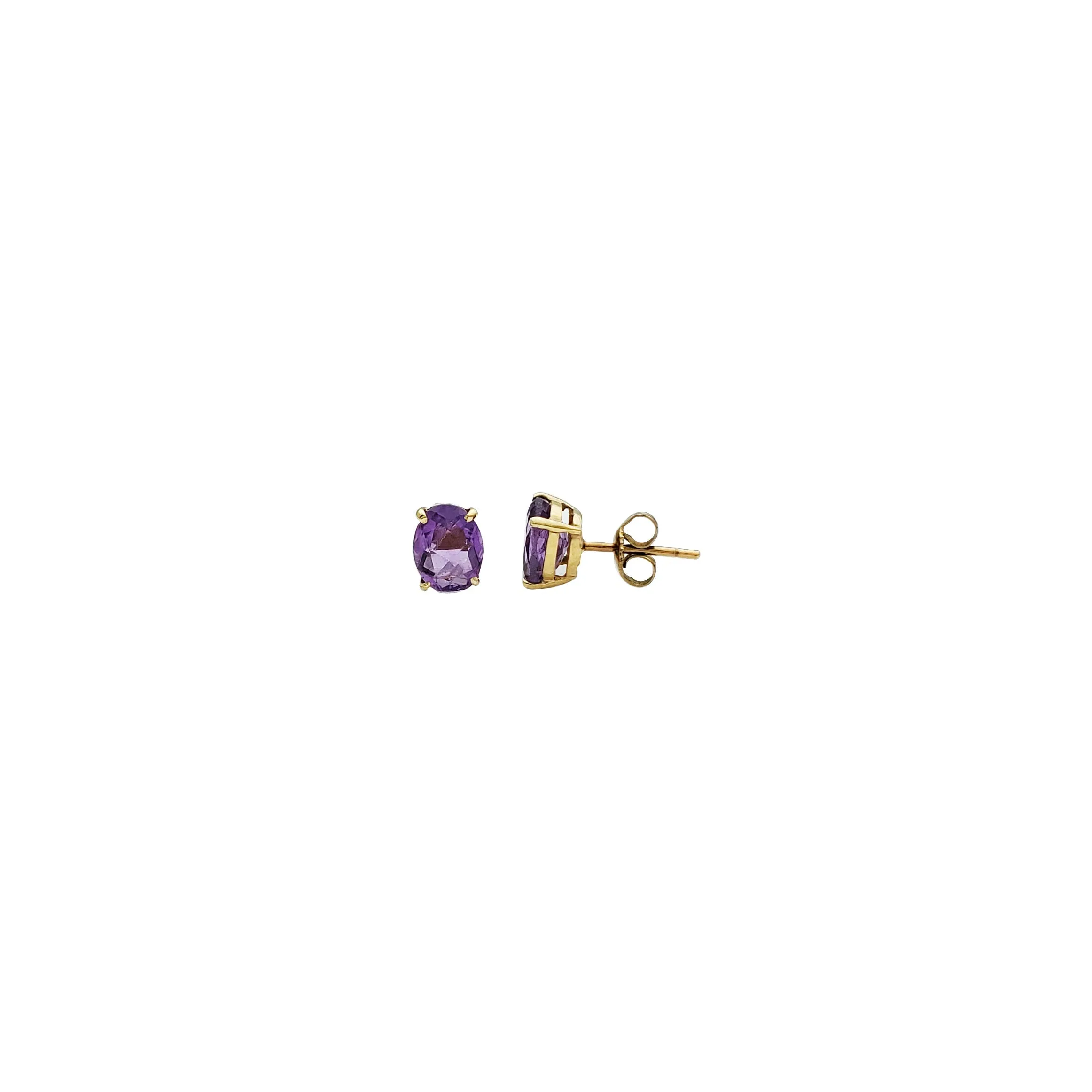 Yellow Gold Round Amethyst Earrings (14K)