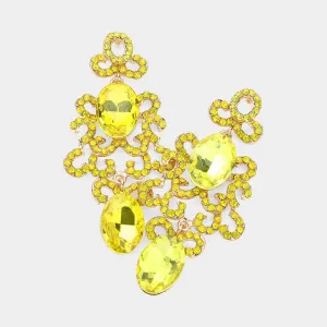 Yellow Oval and Rhinestone Crystal Abstract Pageant Earrings  | Evening Earrings |  627273