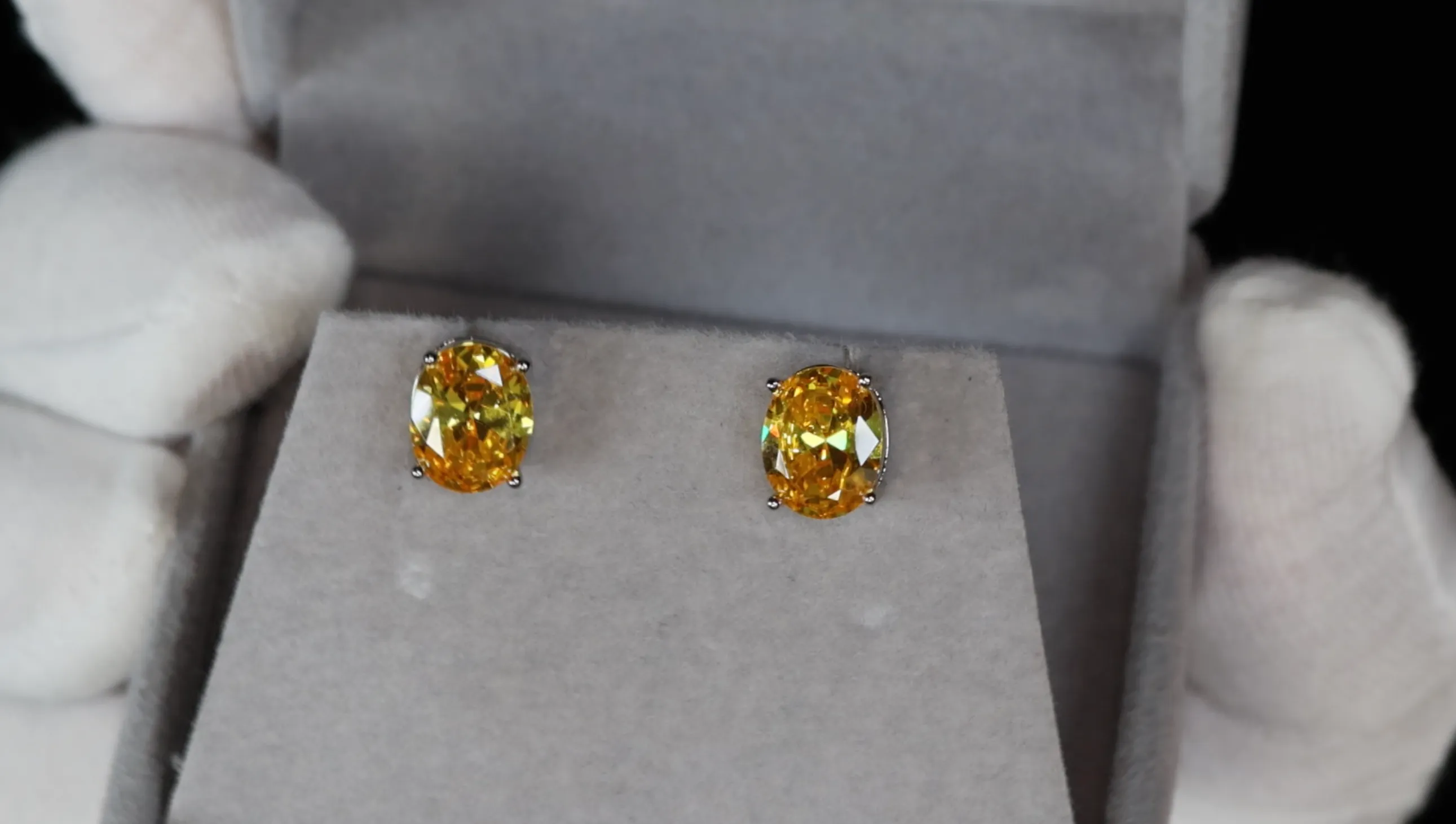 Yellow Oval Cut Diamond Ear Studs | Womens Yellow Diamond Ear Studs