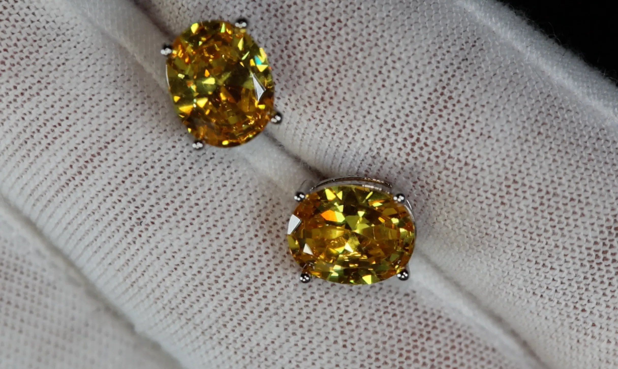 Yellow Oval Cut Diamond Ear Studs | Womens Yellow Diamond Ear Studs