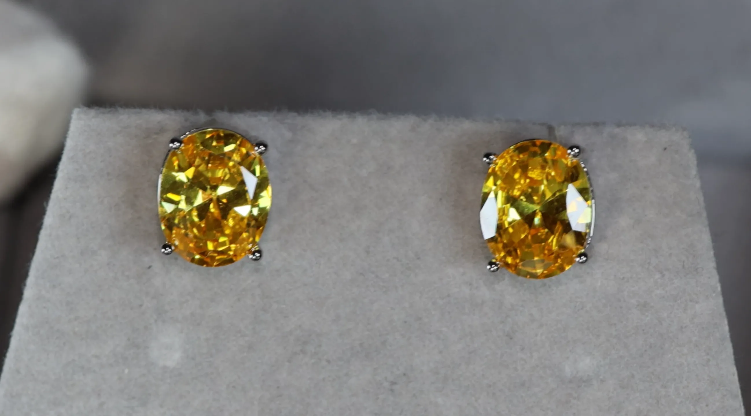 Yellow Oval Cut Diamond Ear Studs | Womens Yellow Diamond Ear Studs