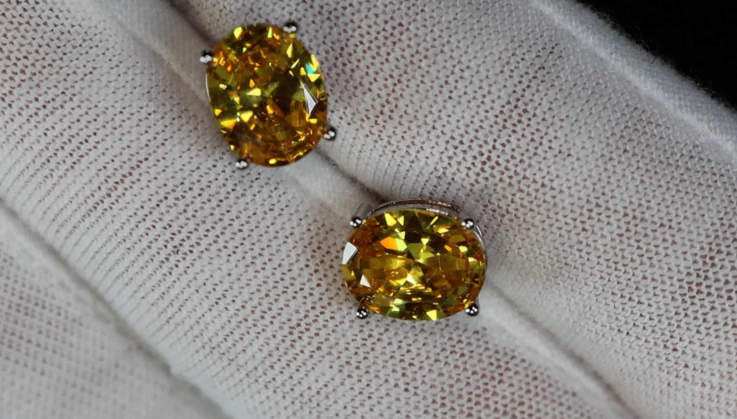 Yellow Oval Cut Diamond Ear Studs | Womens Yellow Diamond Ear Studs